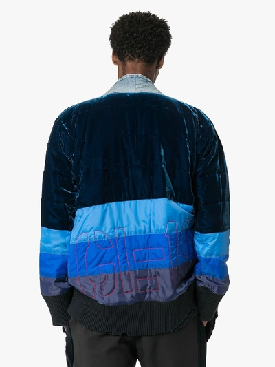 Shop Greg Lauren Kimono Striped Padded Jacket In Blue