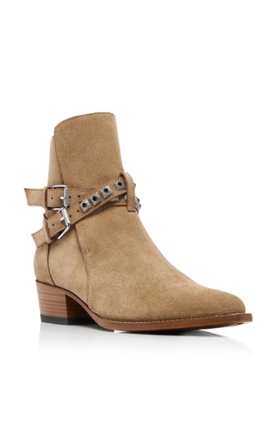 Shop Amiri Jodphur Conch Embellished Suede Boots In Brown