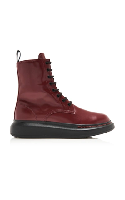 Shop Alexander Mcqueen Leather Ankle Boots In Burgundy