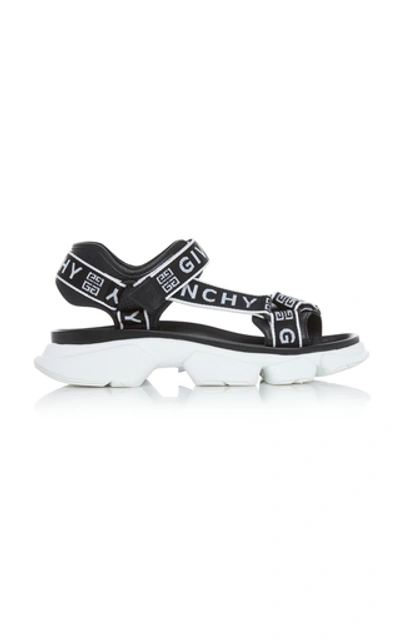 Shop Givenchy Jaw Logo-jacquard Leather Sandals In Black