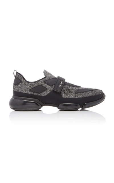 Shop Prada Two-tone Stretch-knit Sneakers In Black