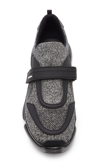 Shop Prada Two-tone Stretch-knit Sneakers In Black