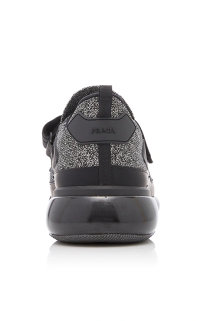 Shop Prada Two-tone Stretch-knit Sneakers In Black