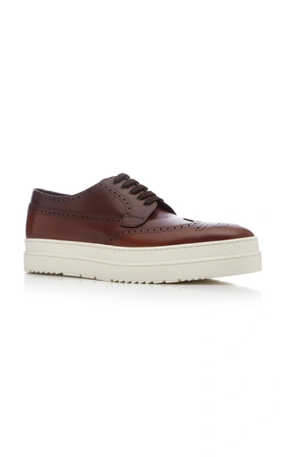 Shop Prada Leather Platform Brogues In Burgundy