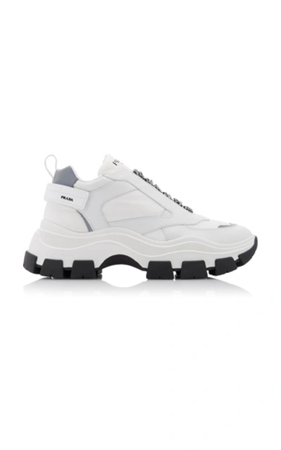 Shop Prada Shell And Rubber-trimmed Leather Sneakers In White