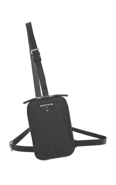 Shop Prada Harness Leather Crossbody Bag In Black