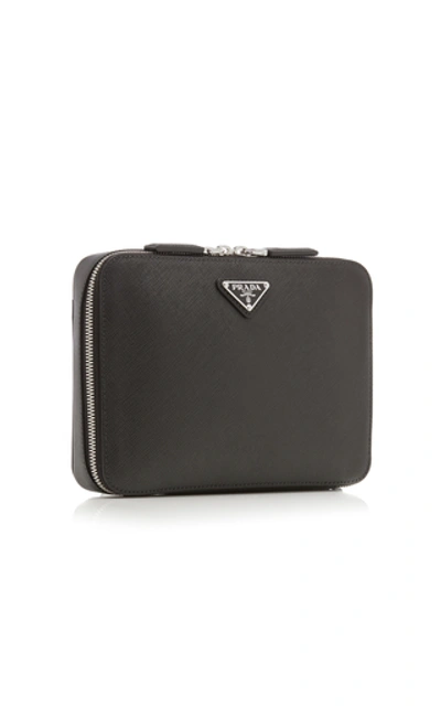 Shop Prada Travel E/w Saffiano Leather Backpack In Black