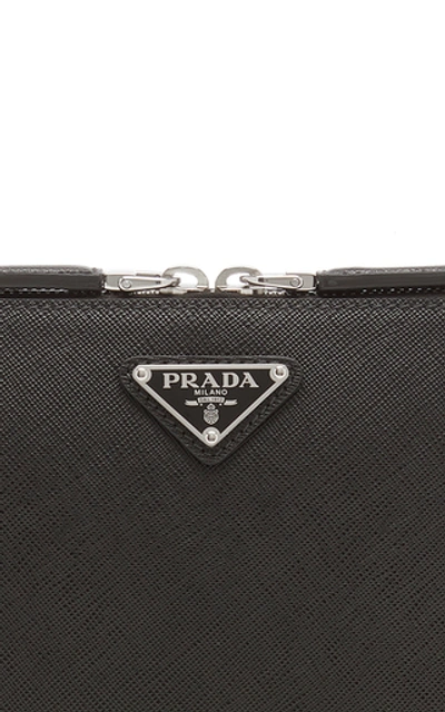 Shop Prada Travel E/w Saffiano Leather Backpack In Black