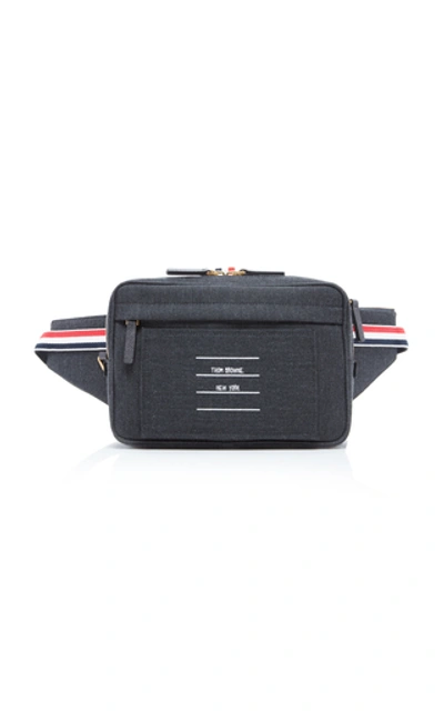 Shop Thom Browne Leather-trimmed Printed Wool Belt Bag In Grey