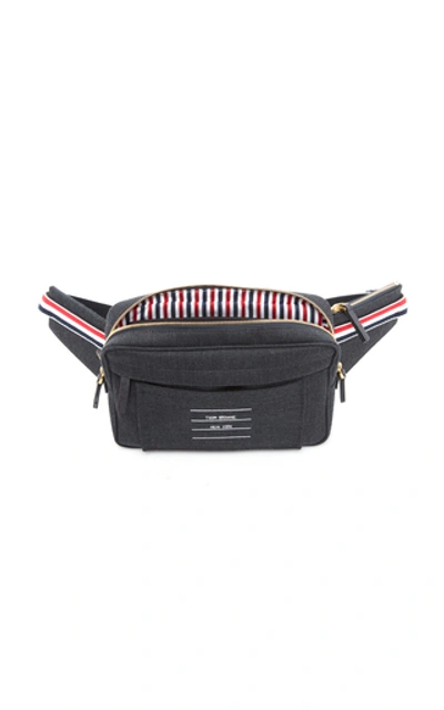 Shop Thom Browne Leather-trimmed Printed Wool Belt Bag In Grey