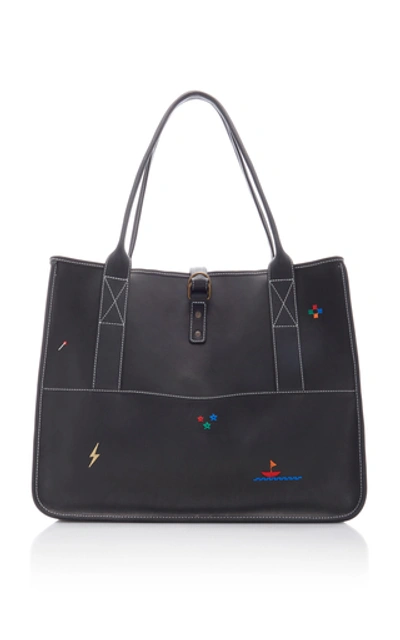 Shop Nick Fouquet Bungalow Embroidered Leather Tote In Black