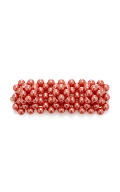 Shop Shrimps Antonia Faux Pearl Barrette In Orange