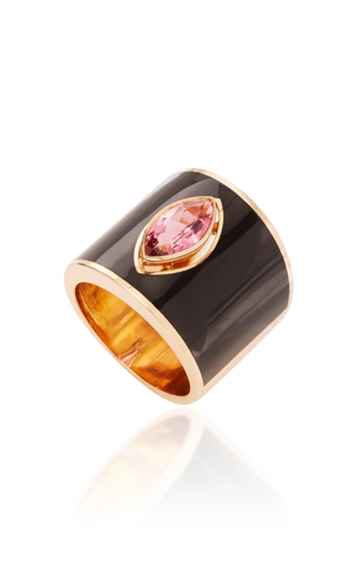 Shop Gilan Hafsa 18k Rose Gold And Tourmaline Ring In Black