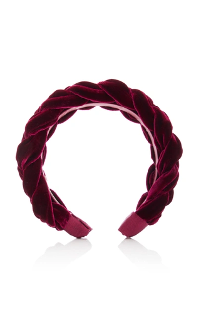 Shop Jennifer Behr Lorelei Braided Velvet Headband In Red