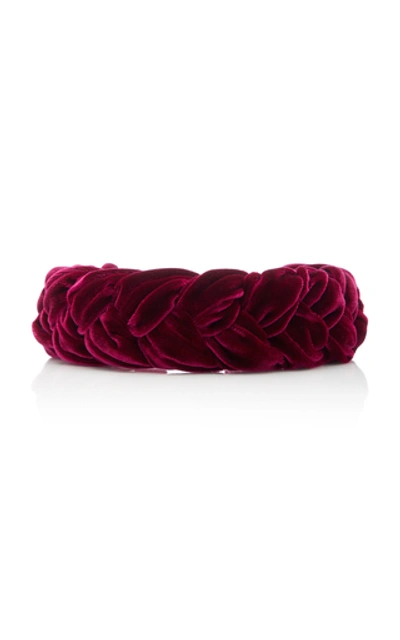 Shop Jennifer Behr Lorelei Braided Velvet Headband In Red