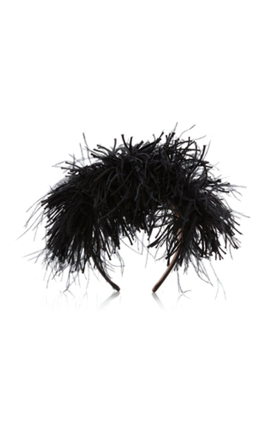 Shop Loewe Feather-embellished Headband In Black