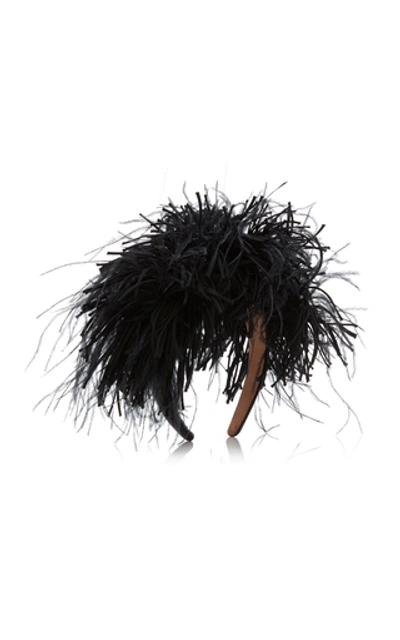 Shop Loewe Feather-embellished Headband In Black