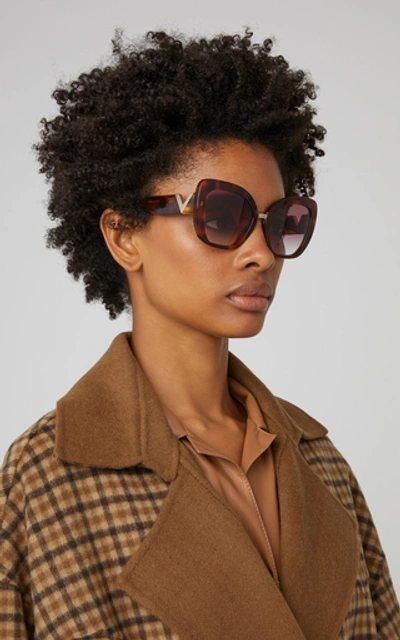 Shop Valentino Square-frame Tortoiseshell Acetate Sunglasses In Neutral