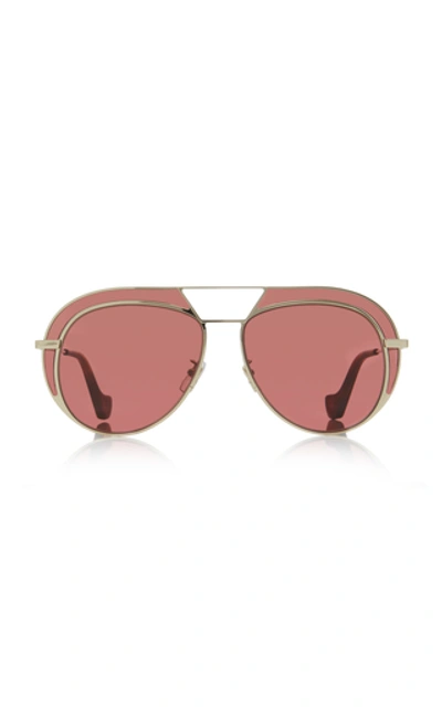 Shop Loewe Aviator-style Gold-tone Sunglasses In Brown