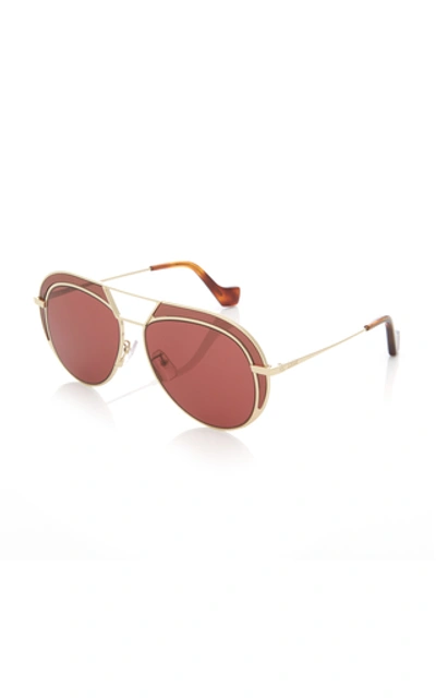 Shop Loewe Aviator-style Gold-tone Sunglasses In Brown