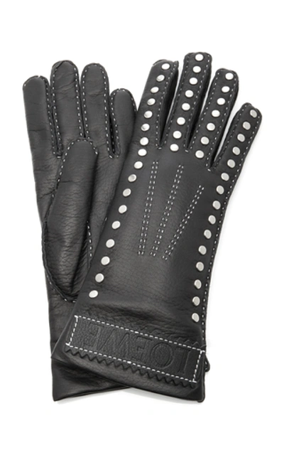 Shop Loewe Studded Leather Gloves In Black