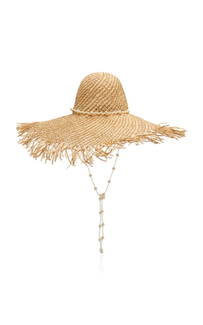 Shop Avenue Chloe Fringed Straw Hat In Neutral