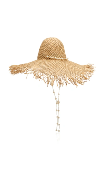 Shop Avenue Chloe Fringed Straw Hat In Neutral