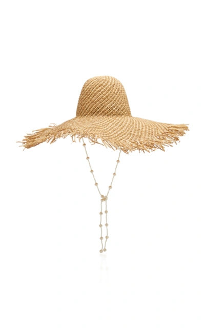 Shop Avenue Chloe Fringed Straw Hat In Neutral