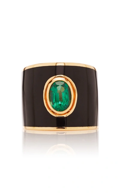 Shop Gilan Hafsa 18k Rose Gold And Emerald Ring In Black