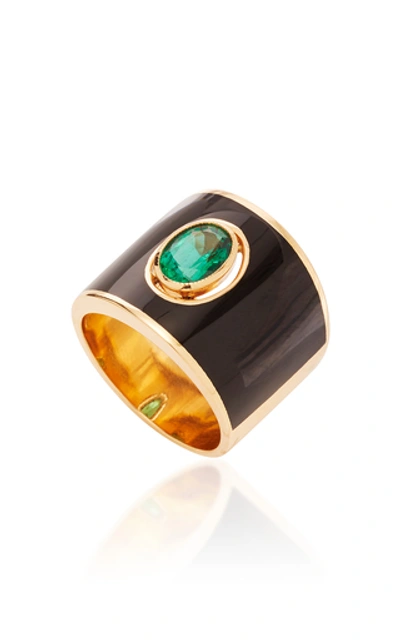 Shop Gilan Hafsa 18k Rose Gold And Emerald Ring In Black