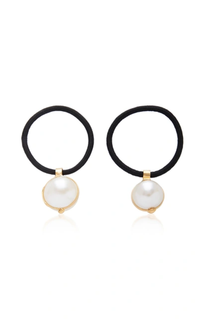 Shop Rosantica Epica Pearl Embellished Hair Ties In Gold