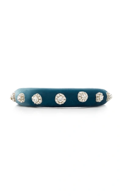 Shop Jennifer Behr Olina Crystal-embellished Velvet Headband In Blue