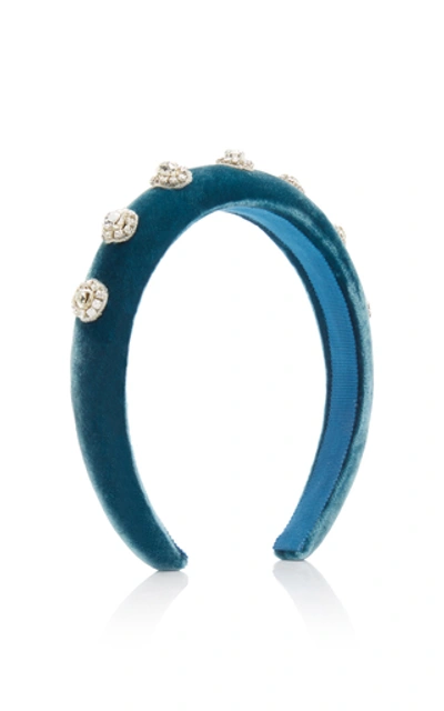 Shop Jennifer Behr Olina Crystal-embellished Velvet Headband In Blue