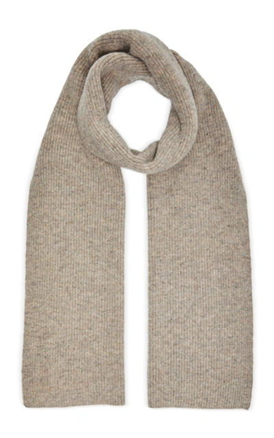 Shop Ganni Ribbed Wool-blend Scarf In Grey