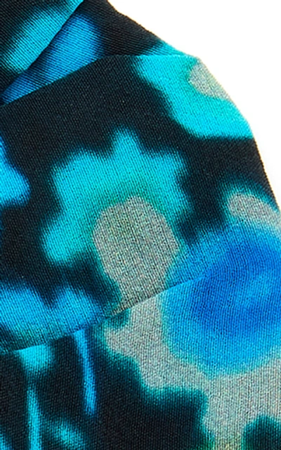 Shop Ganni Floral-print Silk-blend Hair Tie In Blue