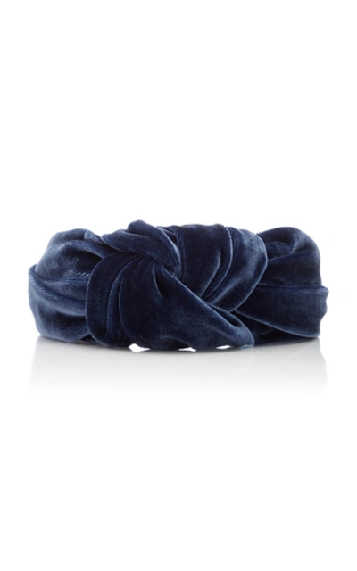 Shop Jennifer Behr Ophelia Knotted Velvet Headband In Blue