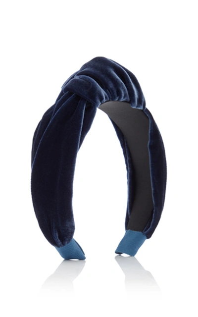 Shop Jennifer Behr Ophelia Knotted Velvet Headband In Blue