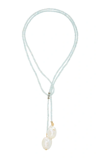 Shop Joie Digiovanni Gold-filled; Aquamarine; Diamond And Pearl Necklace In Multi