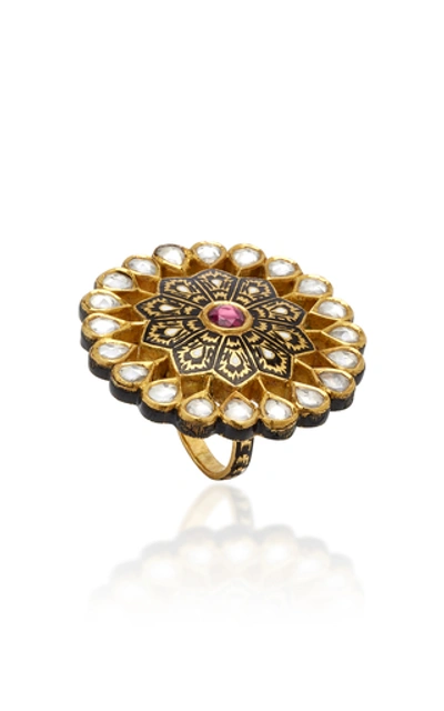 Shop Madhuri Parson Mosaic 23k Yellow-gold Cocktail Ring In Multi