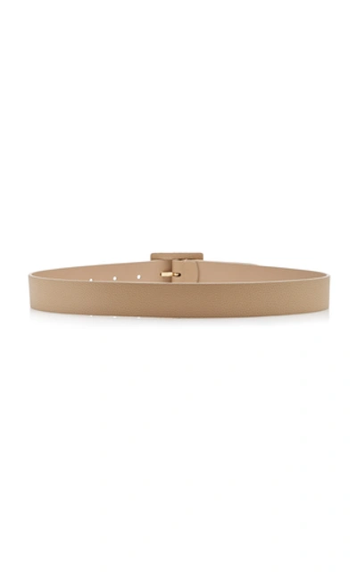 Shop Anderson's Skinny Square Buckle Leather Belt In Neutral