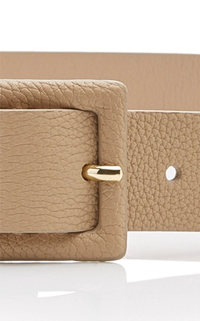 Shop Anderson's Skinny Square Buckle Leather Belt In Neutral