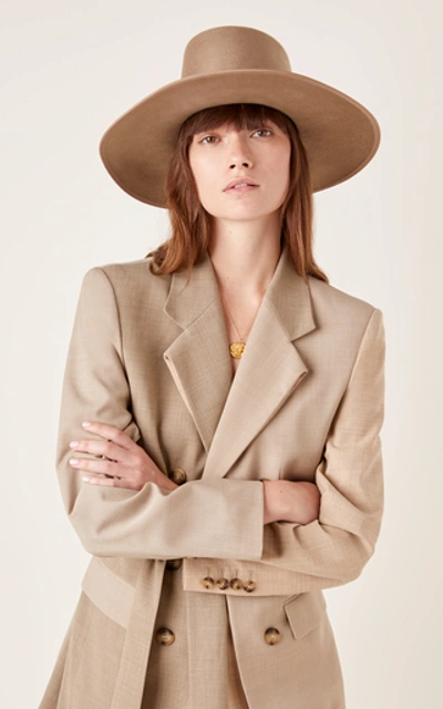 Shop Janessa Leone Edie Suede-trimmed Wool-felt Fedora In Neutral