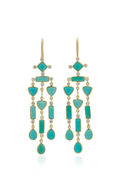 Shop Amrapali Rashmika 18k Gold, Turquoise And Diamond Earrings In Multi