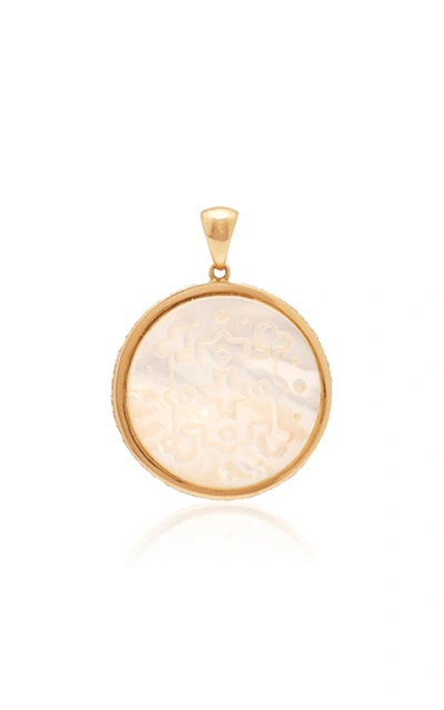 Shop Ashley Mccormick 18k Gold Carved Mother-of-pearl And Diamond Necklace