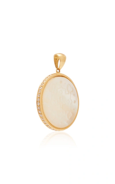 Shop Ashley Mccormick 18k Gold Carved Mother-of-pearl And Diamond Necklace