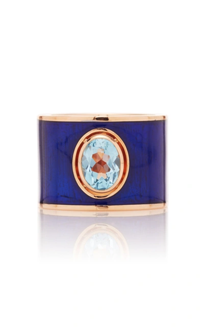Shop Gilan Hafsa 18k Rose Gold And Topaz Ring In Blue