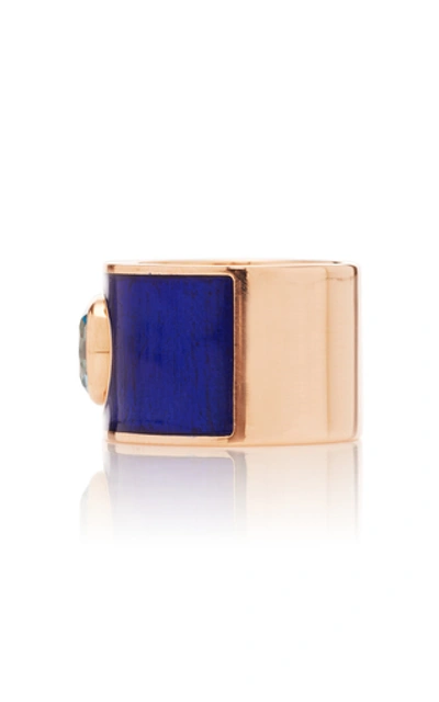 Shop Gilan Hafsa 18k Rose Gold And Topaz Ring In Blue