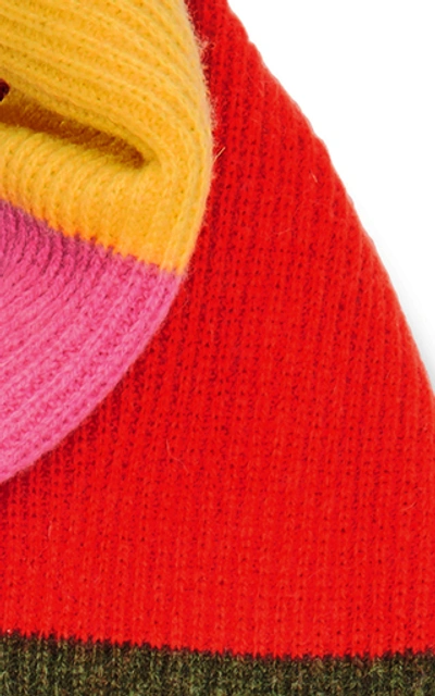 Shop Ganni Ribbed Color-block Wool-blend Scarf In Multi
