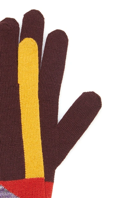 Shop Missoni Striped Wool-blend Gloves In Brown