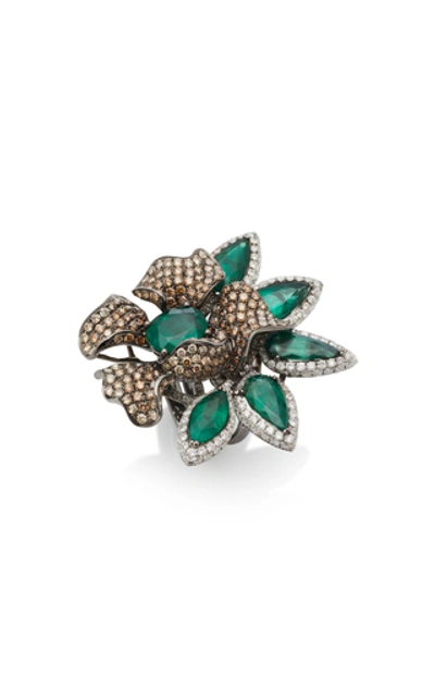 Shop Wendy Yue 18k White Gold, Emerald And Diamond Ring In Green